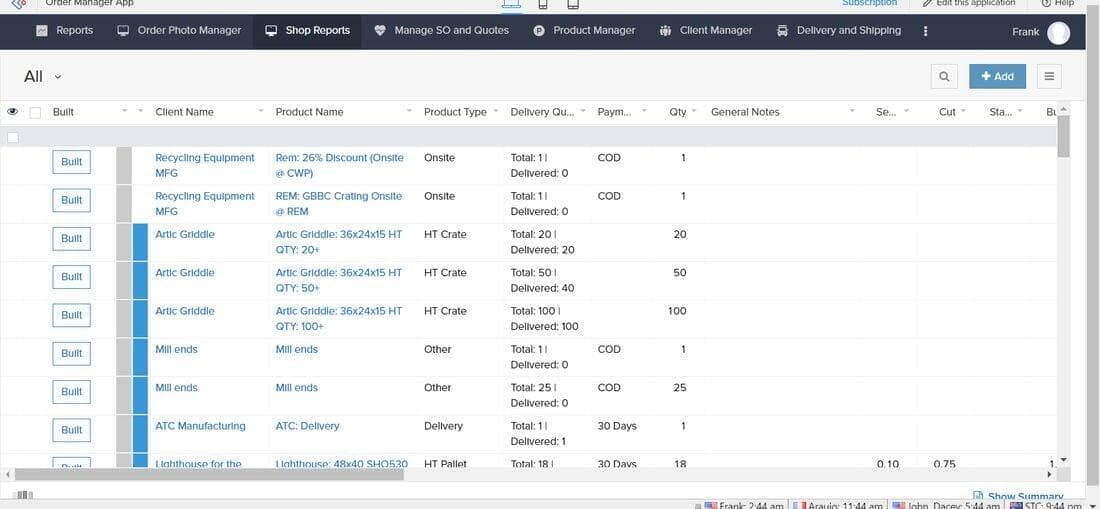 Order Manager shop reports